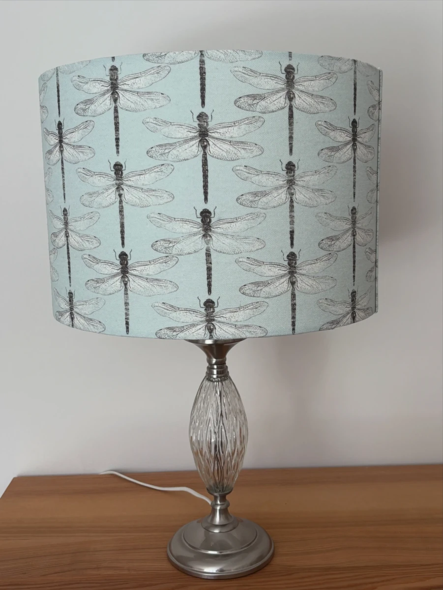 Dragonfly – Duck Egg Blue bespoke lampshade made in Suffolk