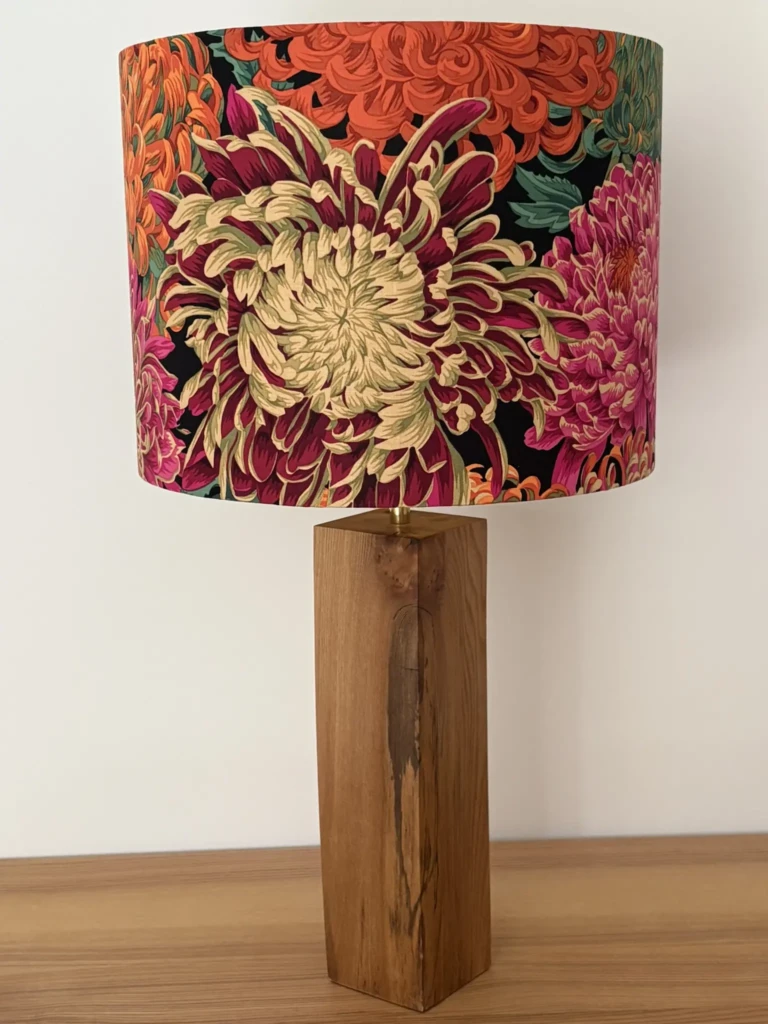 Philip Jacobs Japanese Chrysanthemum in Red handmade suffolk lampshade