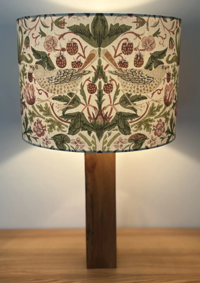 William Morris Strawberry Thief – Flax lampshade bespoke and handmade in Suffolk