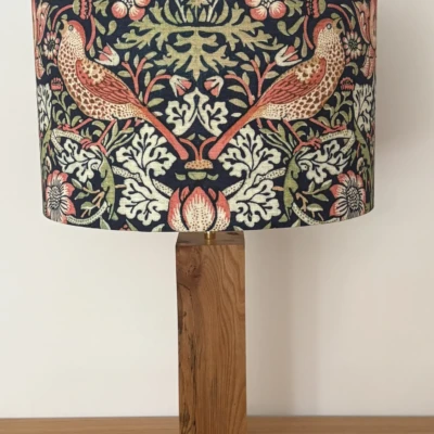 William Morris Strawberry Thief – Blue lampshade bespoke and handmade in Suffolk