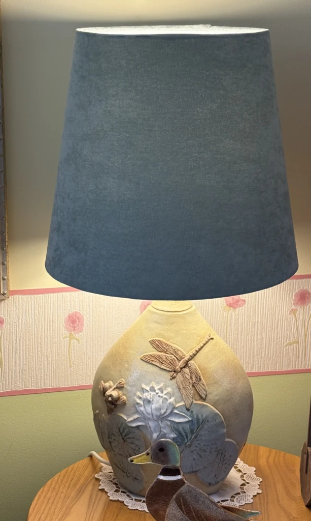 Dragonfly upcycled lampshade bespoke customer in Suffolk