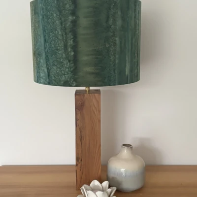 Hand Dyed Cotton Batik in Green lampshade bespoke made in Suffolk