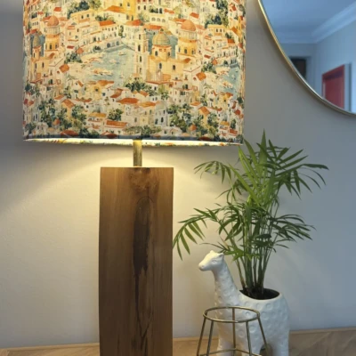 Mediterranean Coastal Town lampshade, interior design, bespoke, handmade, Italy